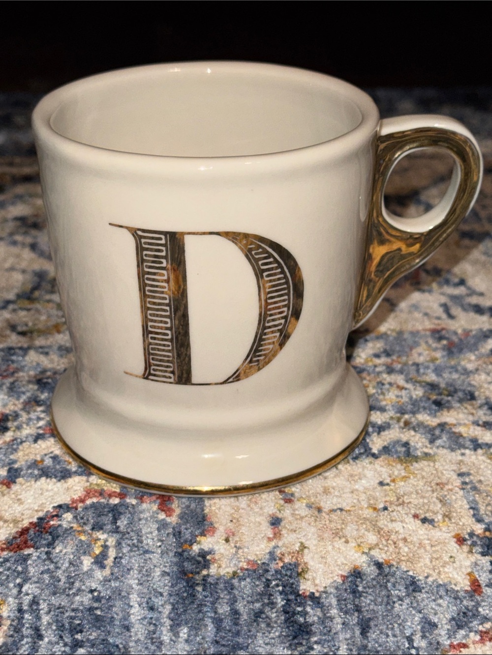 Anthropologie Monogram 'D' Accent Cup Mug in White and Gold